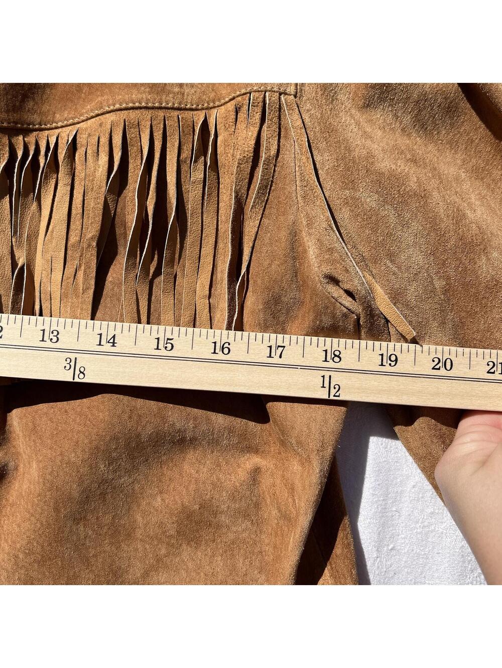 Vintage Western Fringe Suede Leather Jacket Tan Brown Button Front Coat Size XL - Picture 5 of 9
